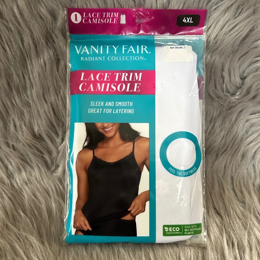 Vanity Fair Radiant Collection Lace Trim Camisole Women's Size‎ 4XL White Tank